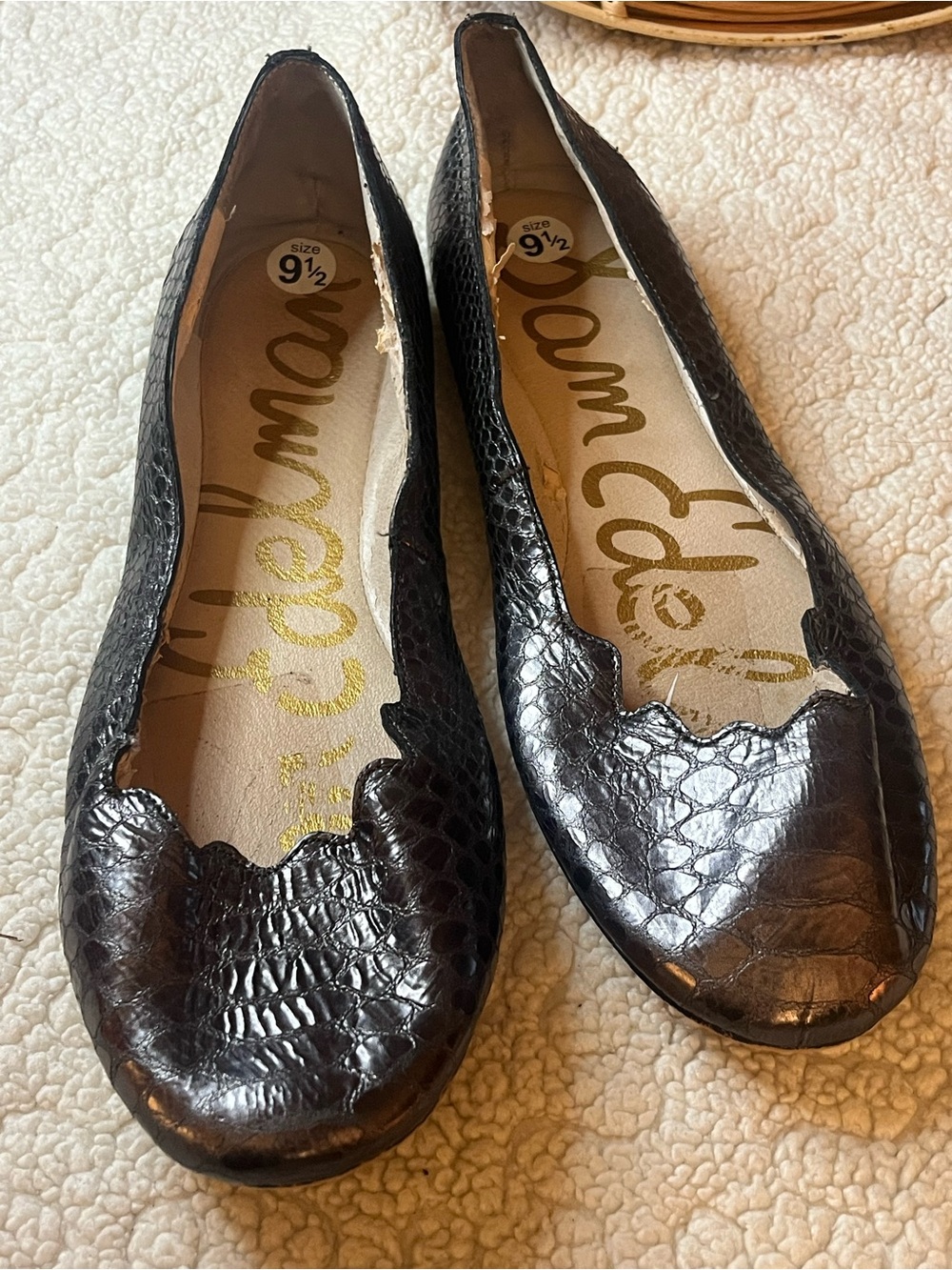 Sam Edelman Black Faux-Snake Scalloped Ballet Flats